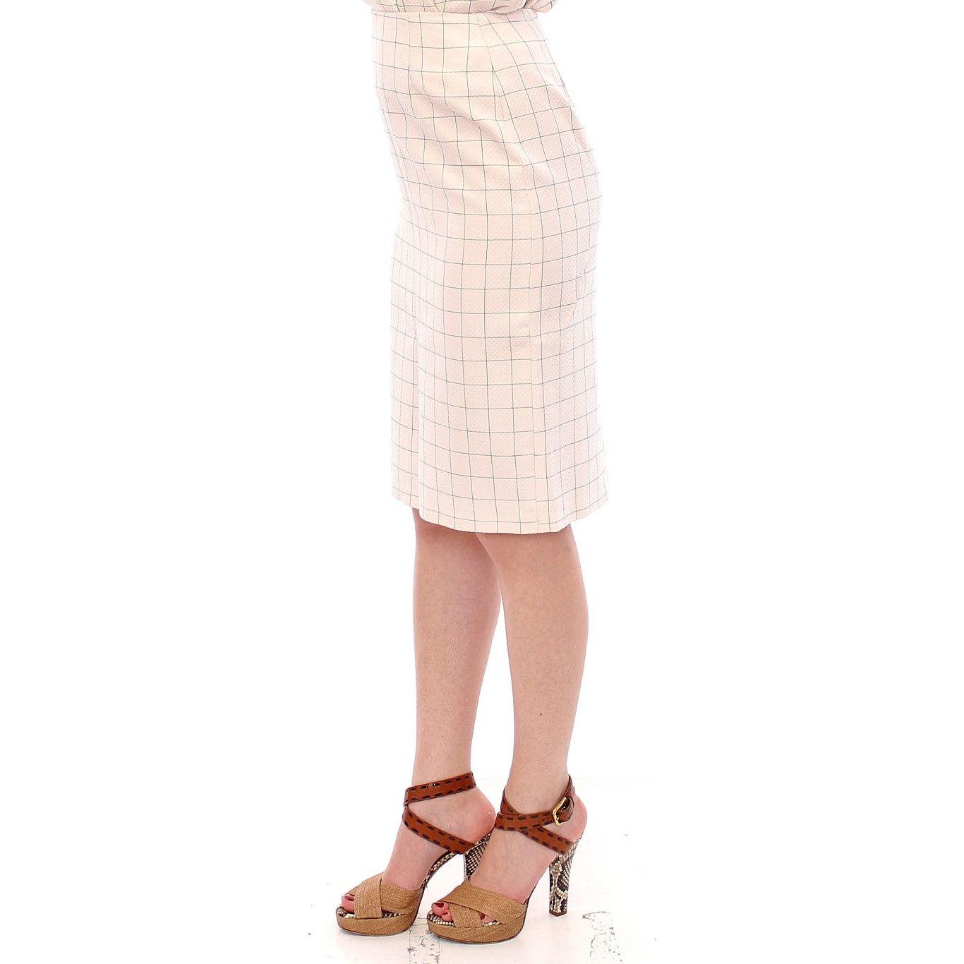 Andrea Incontri Elegant White Pencil Skirt - Chic and Sophisticated white-cotton-checkered-pencil-skirt