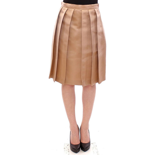 Andrea Incontri Elegant Silk Pleated Knee-Length Skirt brown-silk-solid-mini-pleated-skirt
