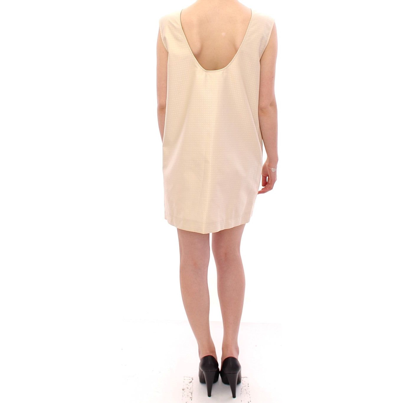 Andrea Incontri Elegant Beige Shift Sleeveless Dress beige-sleeveless-shift-mini-dress Dresses