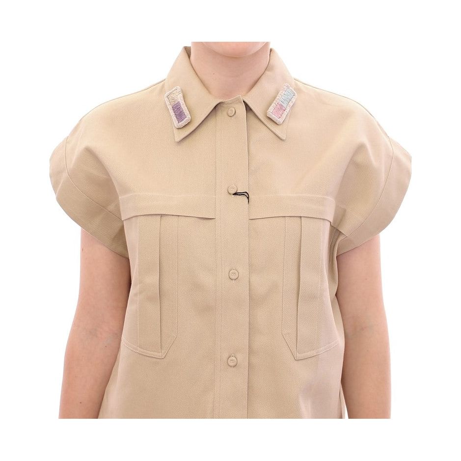 Andrea Incontri Sleeveless Beige Cotton Tank Top with Brooches beige-sleeveless-blouse-top-1 149442-beige-sleeveless-blouse-top-2-3.jpg
