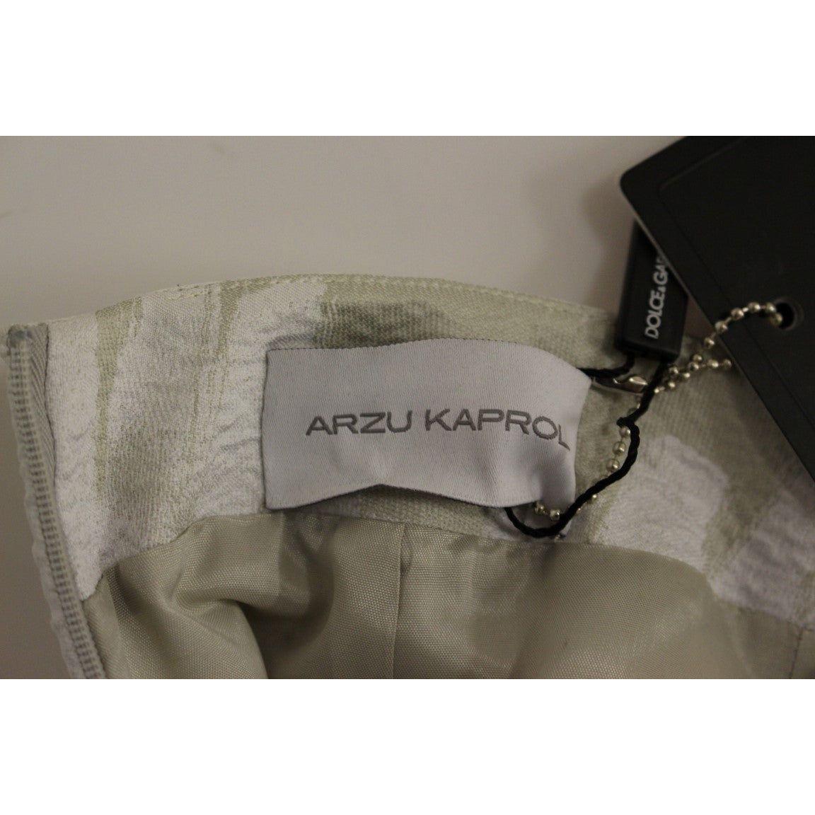 Arzu Kaprol Elegant Pencil Skirt in White and Gray Tones white-acrylic-straight-pencil-skirt
