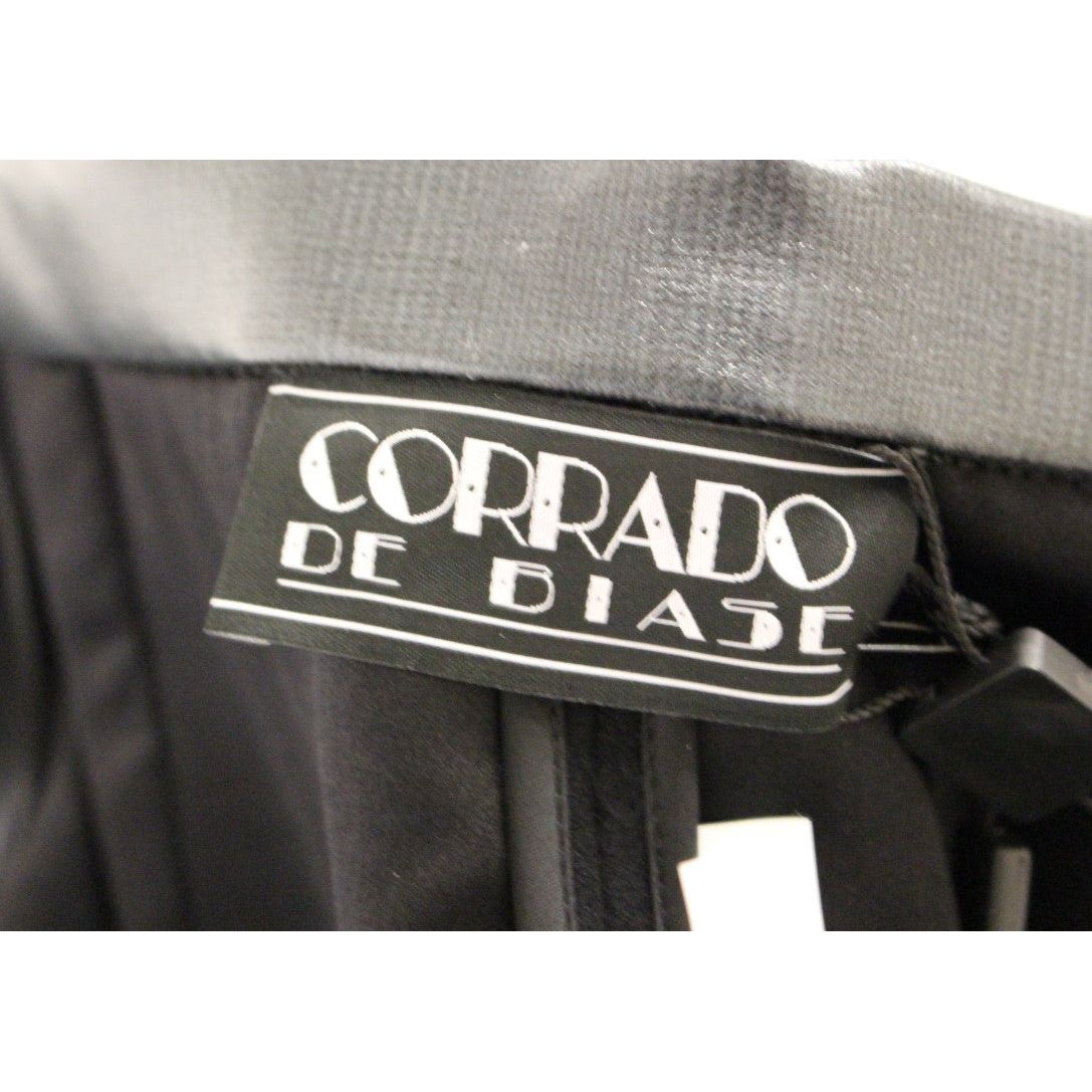 Corrado De Biase Elegant Black Wool-Cotton Blend Skirt black-metal-buttons-cotto-wool-skirt