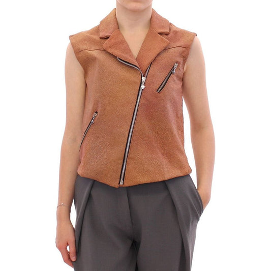 La Maison du Couturier Sleeveless Leather Couture Vest in Rich Brown Coats & Jackets brown-leather-jacket-vest