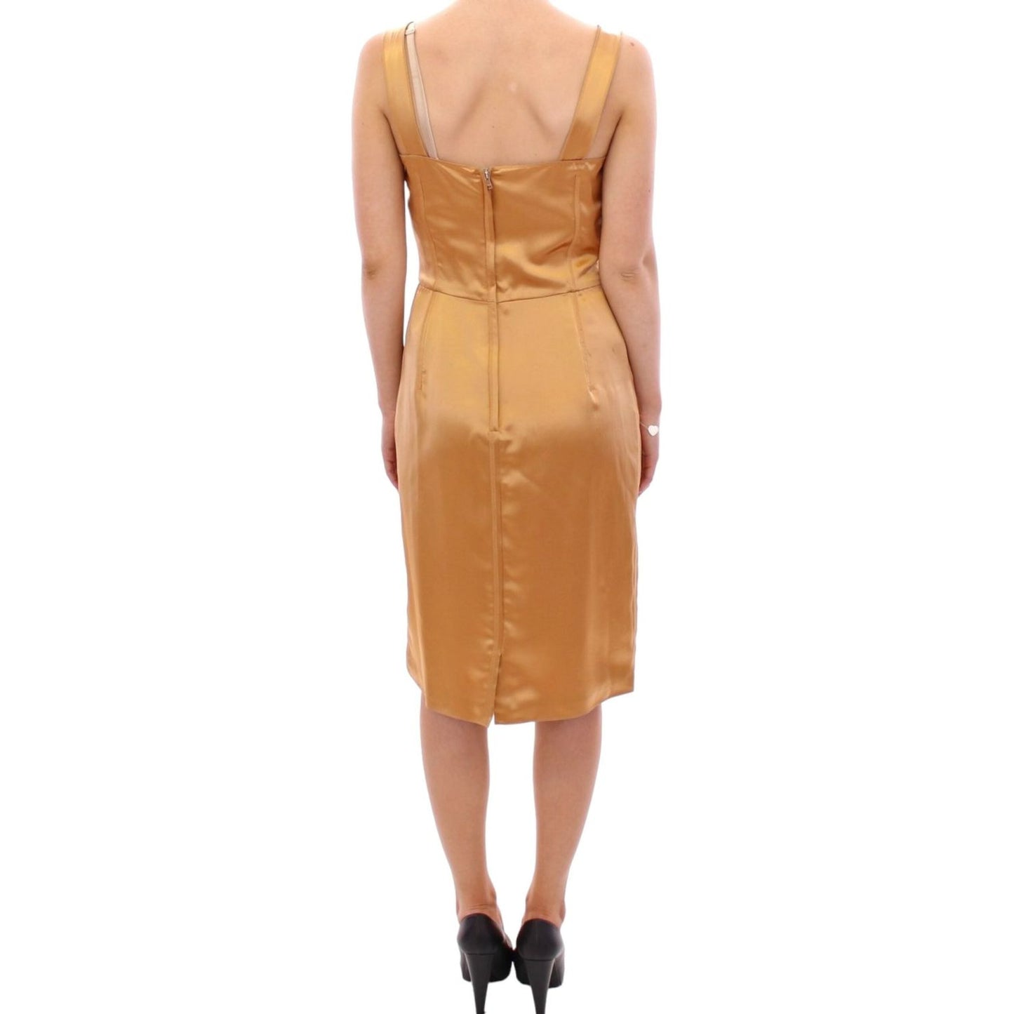 Dolce & Gabbana Elegant Bronze Silk Knee-Length Sheath Dress bronze-silk-sheath-dress