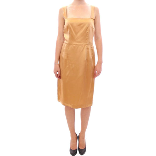 Dolce & Gabbana Elegant Bronze Silk Knee-Length Sheath Dress bronze-silk-sheath-dress
