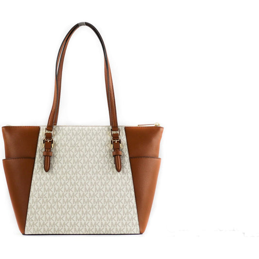 Michael Kors | Charlotte Signature Leather Large Top Zip Tote Handbag Bag (Vanilla)| McRichard Designer Brands   
