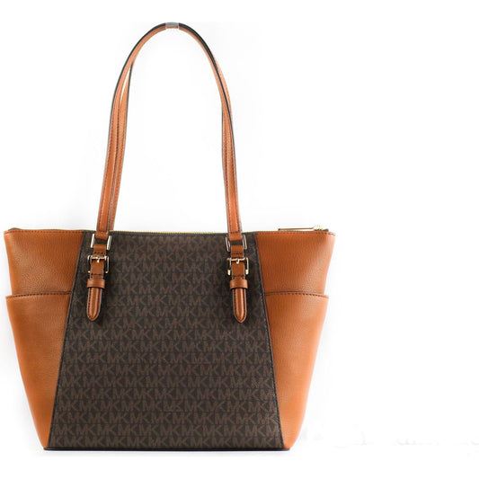 Michael Kors | Charlotte Signature Leather Large Top Zip Tote Handbag Bag (Brown)| McRichard Designer Brands   