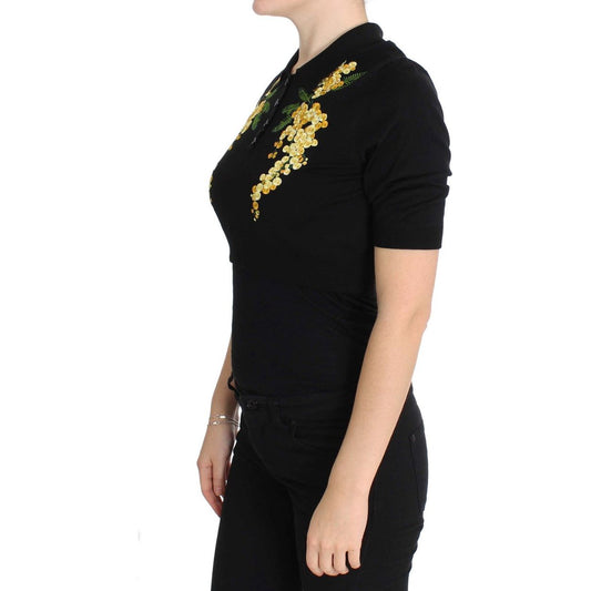 Dolce & Gabbana Elegant Black Silk Floral Polo Top black-silk-floral-embroidered-polo-top