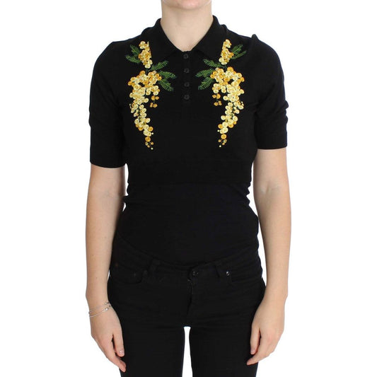 Dolce & GabbanaElegant Black Silk Floral Polo TopMcRichard Designer Brands£399.00