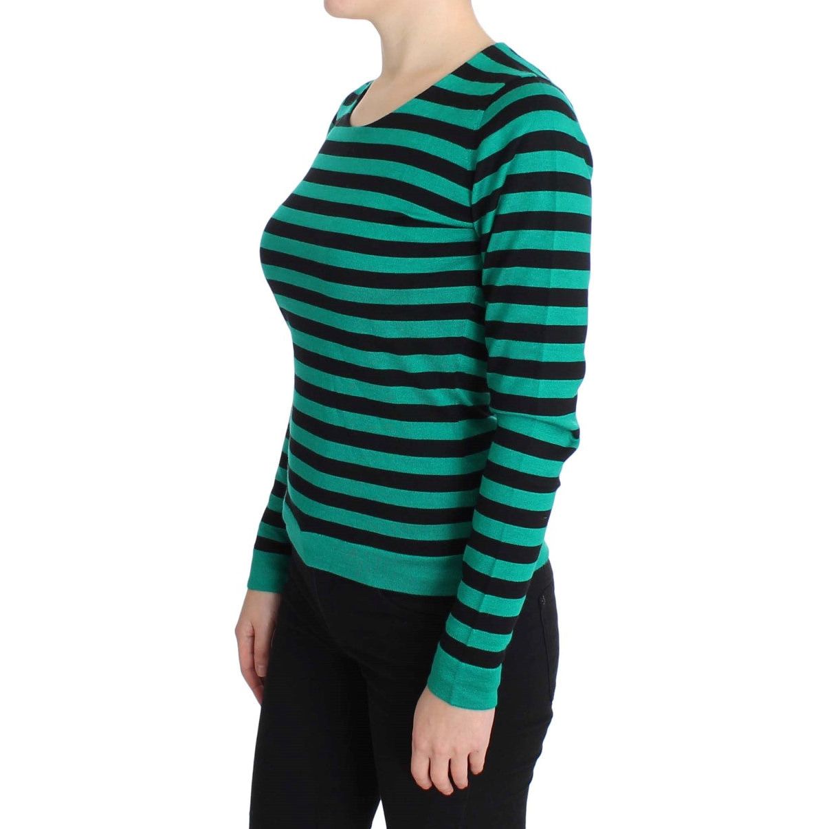 Dolce & Gabbana Elegant Striped Cashmere Silk Sweater green-black-silk-cashmere-sweater 178844-green-black-silk-cashmere-sweater-1.jpg