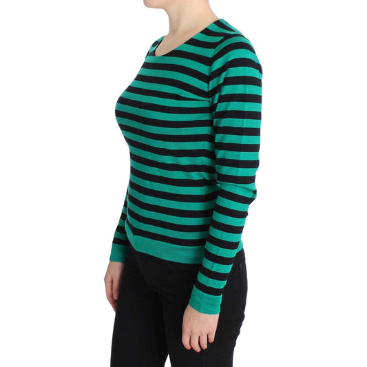 Dolce & Gabbana Elegant Striped Cashmere Silk Sweater green-black-silk-cashmere-sweater