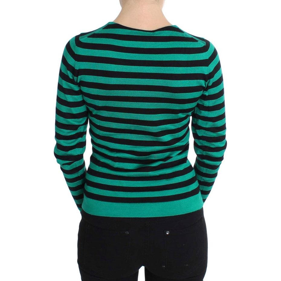 Dolce & Gabbana Elegant Striped Cashmere Silk Sweater green-black-silk-cashmere-sweater 178844-green-black-silk-cashmere-sweater-2.jpg
