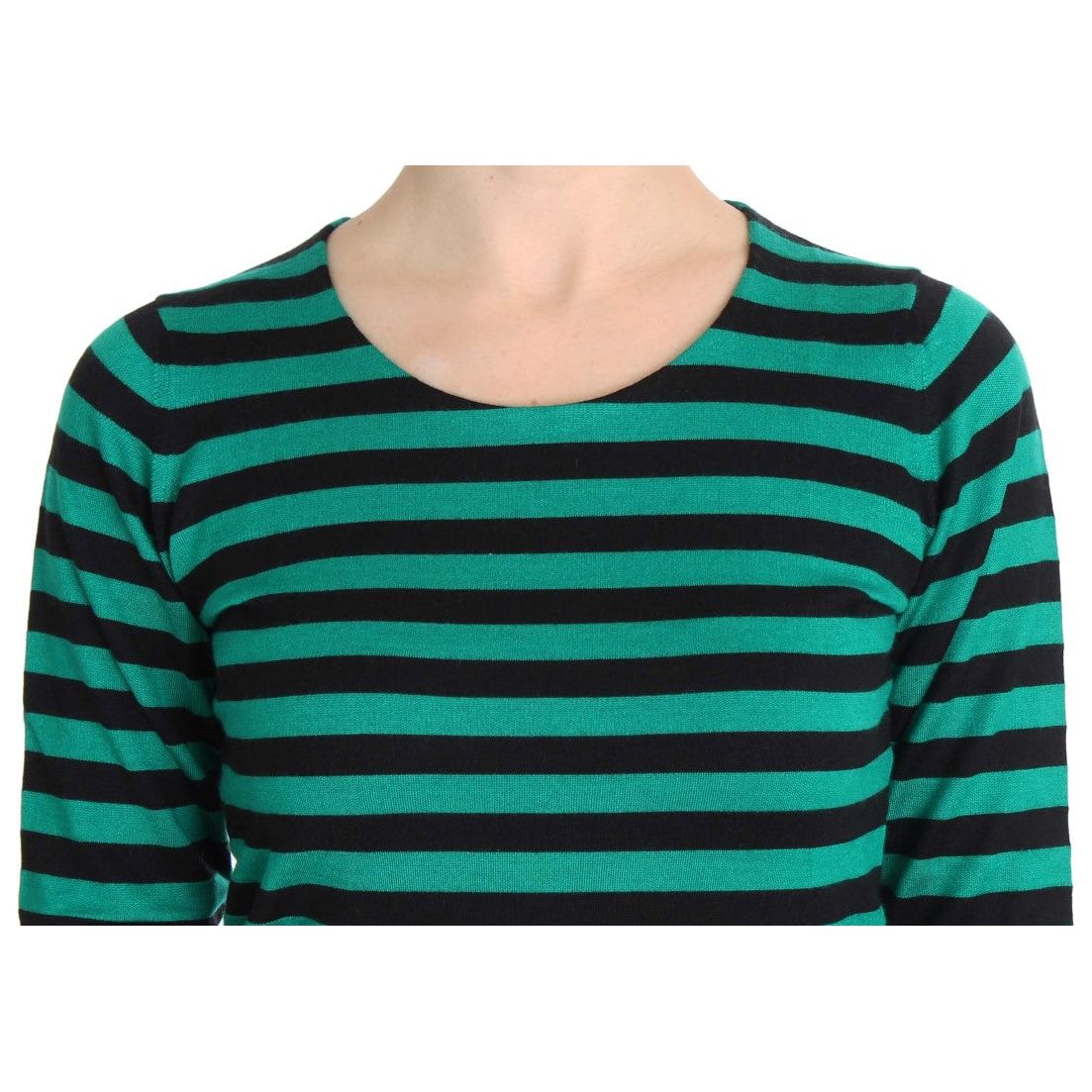 Dolce & Gabbana Elegant Striped Cashmere Silk Sweater green-black-silk-cashmere-sweater 178844-green-black-silk-cashmere-sweater-3.jpg