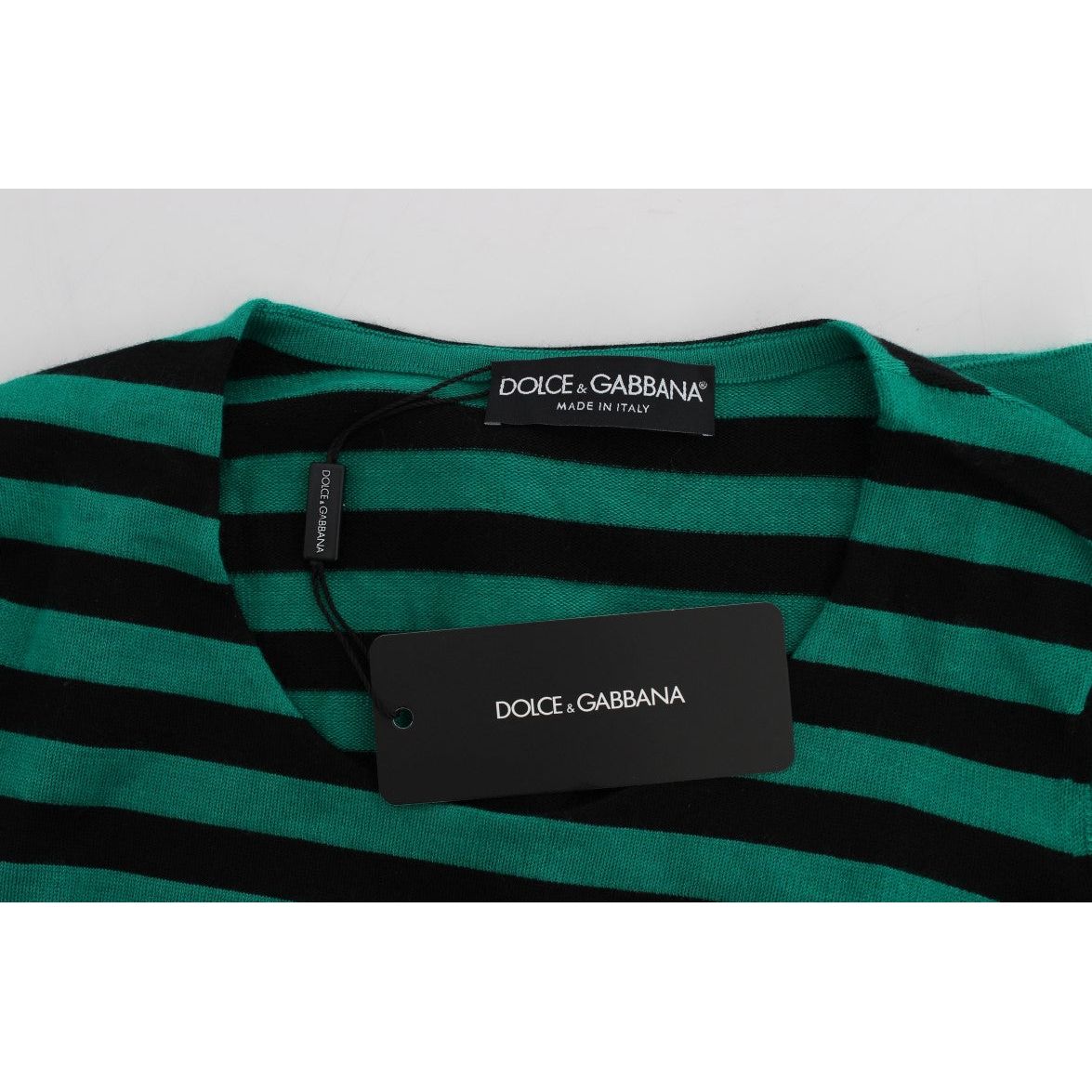 Dolce & Gabbana Elegant Striped Cashmere Silk Sweater green-black-silk-cashmere-sweater 178844-green-black-silk-cashmere-sweater-4.jpg