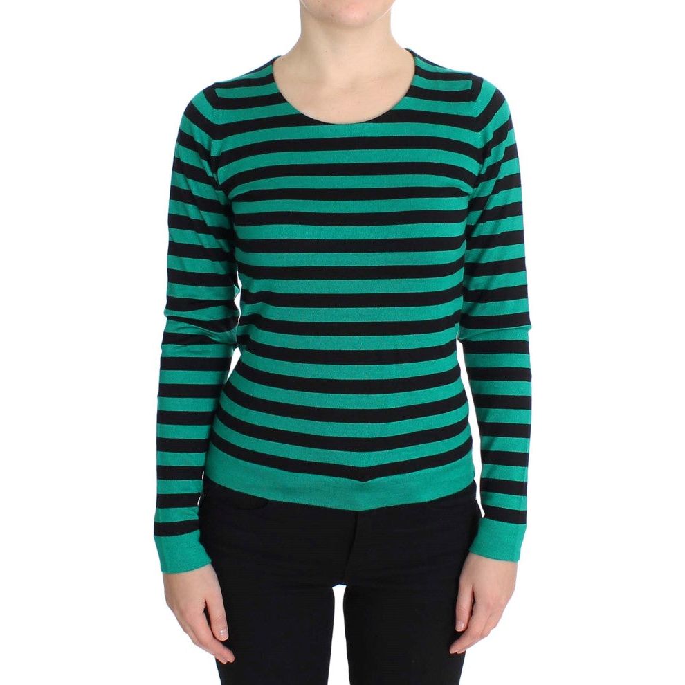 Dolce & Gabbana Elegant Striped Cashmere Silk Sweater green-black-silk-cashmere-sweater 178844-green-black-silk-cashmere-sweater.jpg