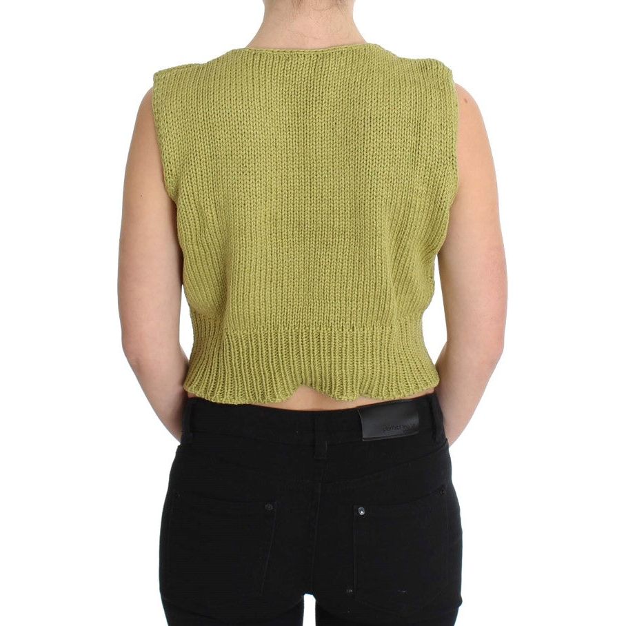 PINK MEMORIES Elegant Green Sleeveless Vest Sweater green-cotton-blend-knitted-sleeveless-sweater 179147-green-cotton-blend-knitted-sleeveless-sweater-2.jpg