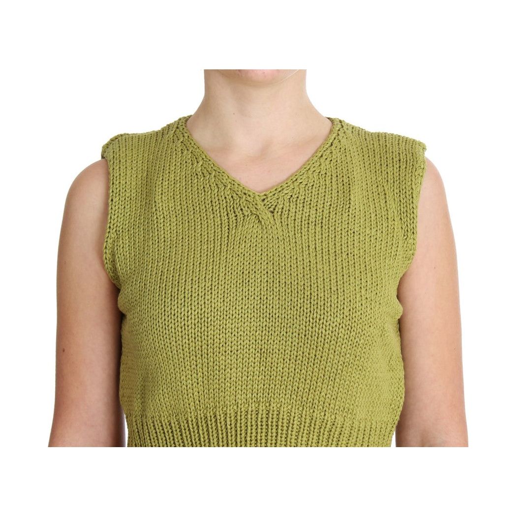 PINK MEMORIES Elegant Green Sleeveless Vest Sweater green-cotton-blend-knitted-sleeveless-sweater 179147-green-cotton-blend-knitted-sleeveless-sweater-3.jpg