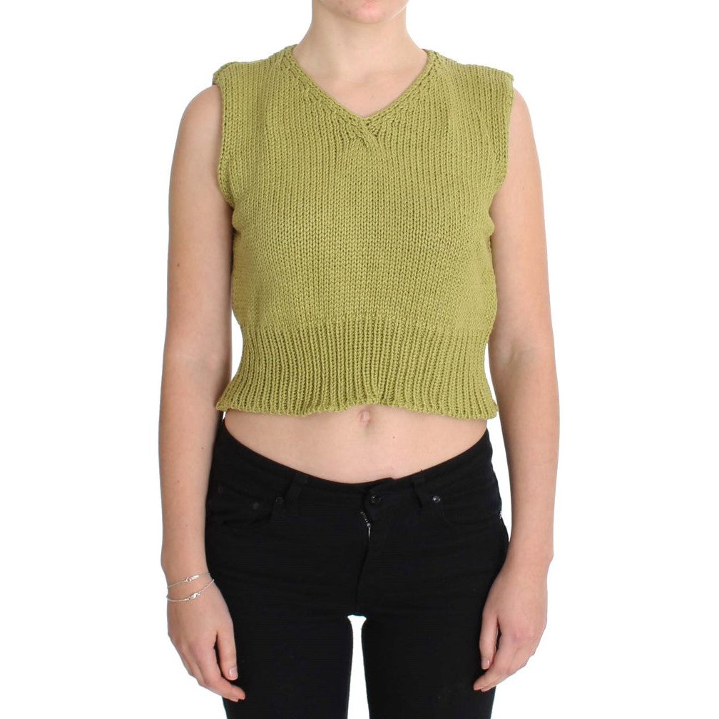PINK MEMORIES Elegant Green Sleeveless Vest Sweater green-cotton-blend-knitted-sleeveless-sweater