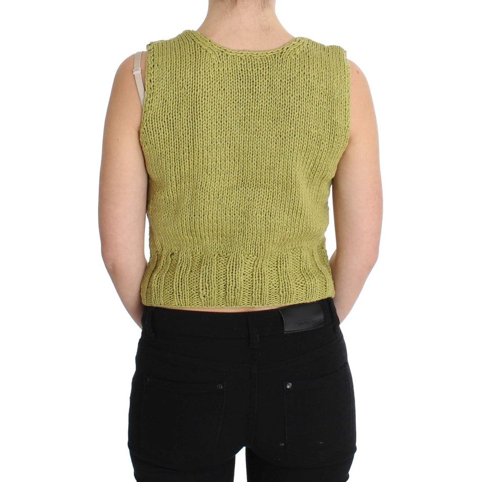 PINK MEMORIES Chic Green Knitted Sleeveless Vest Sweater green-cotton-blend-knitted-sleeveless-sweater-1