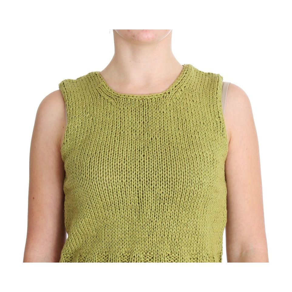 PINK MEMORIES Chic Green Knitted Sleeveless Vest Sweater green-cotton-blend-knitted-sleeveless-sweater-1