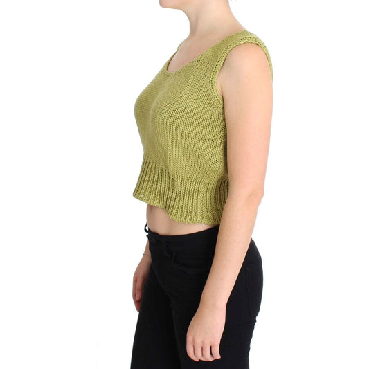 PINK MEMORIES Elegant Green Knit Sleeveless Vest Sweater green-cotton-blend-knitted-sleeveless-sweater-3