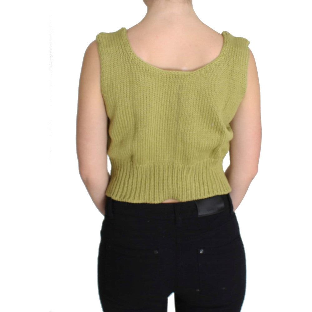 PINK MEMORIES Elegant Green Knit Sleeveless Vest Sweater green-cotton-blend-knitted-sleeveless-sweater-3