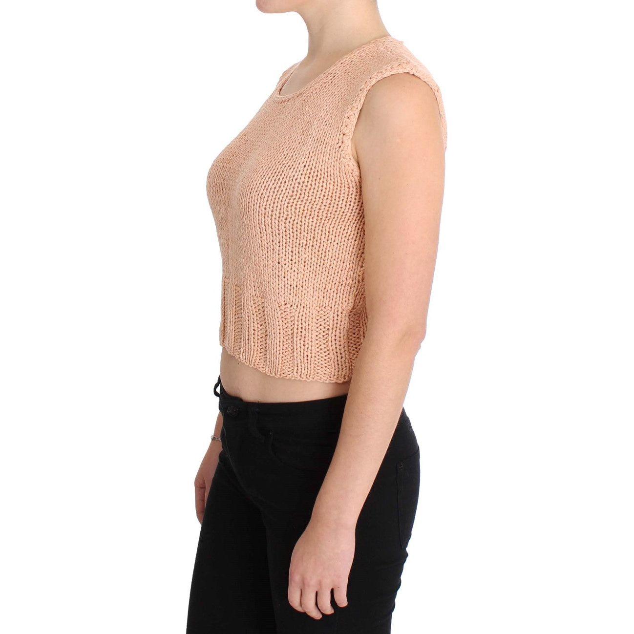 PINK MEMORIES Elegant Pink Knitted Sleeveless Vest Sweater pink-cotton-blend-knitted-sleeveless-sweater