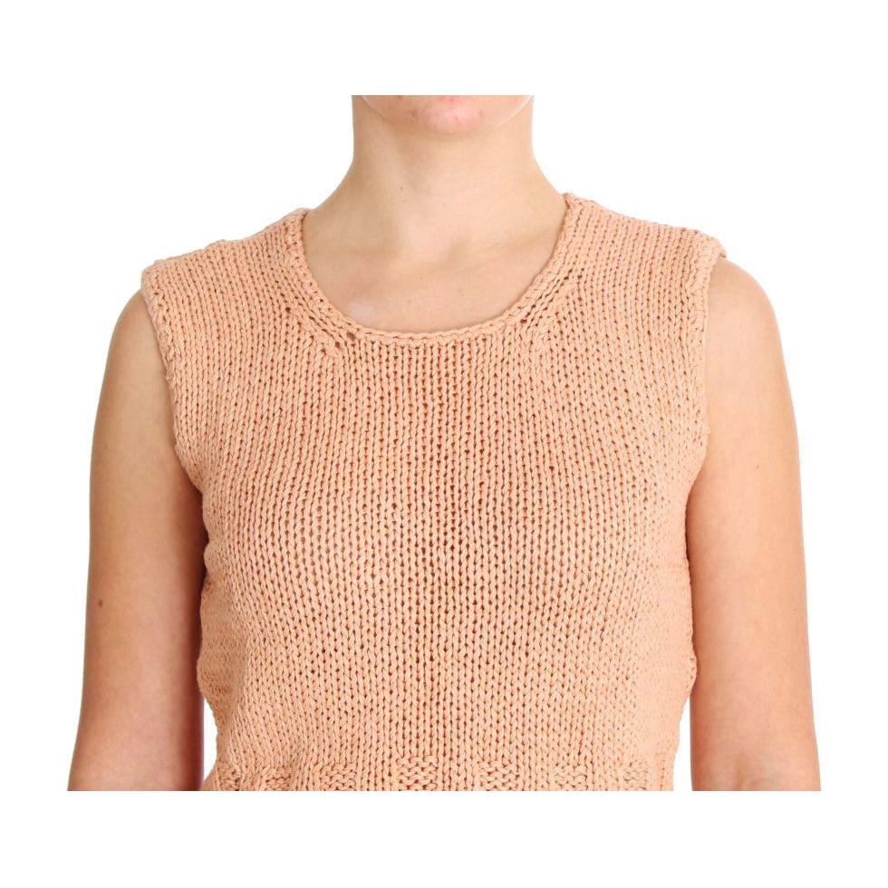 PINK MEMORIES Elegant Pink Knitted Sleeveless Vest Sweater pink-cotton-blend-knitted-sleeveless-sweater