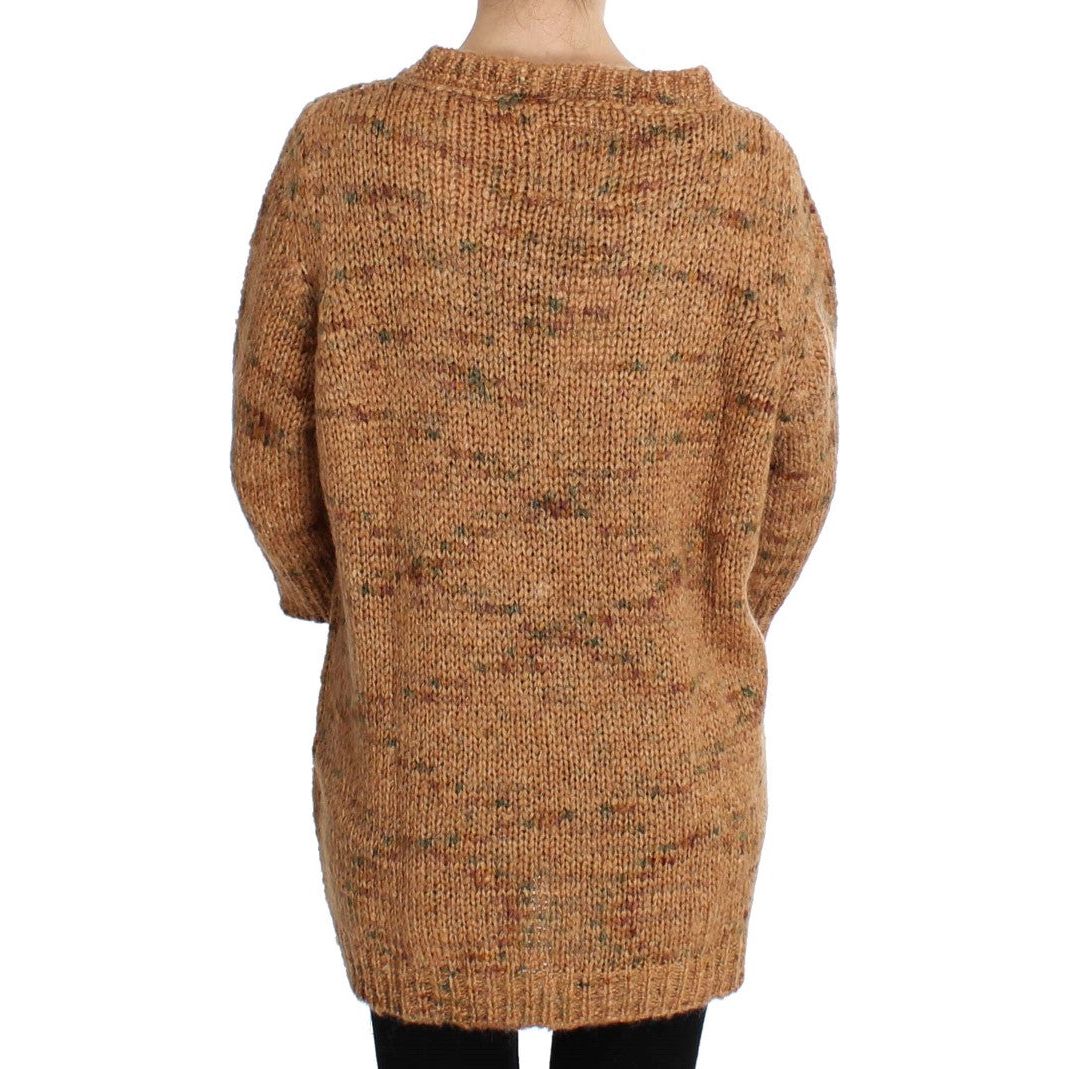 PINK MEMORIES Chic Brown Oversize Knitted V-Neck Sweater brown-wool-blend-knitted-oversize-sweater