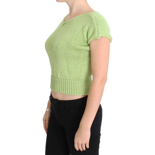 PINK MEMORIES Elegant Green Knitted Sleeveless Vest Sweater green-cotton-blend-knitted-sweater 179461-green-cotton-blend-knitted-sweater-1.jpg