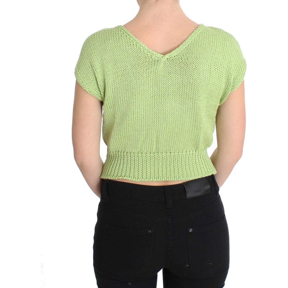 PINK MEMORIES Elegant Green Knitted Sleeveless Vest Sweater green-cotton-blend-knitted-sweater 179461-green-cotton-blend-knitted-sweater-2.jpg