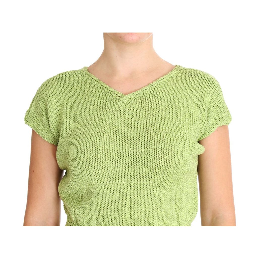 PINK MEMORIES Elegant Green Knitted Sleeveless Vest Sweater green-cotton-blend-knitted-sweater 179461-green-cotton-blend-knitted-sweater-3.jpg