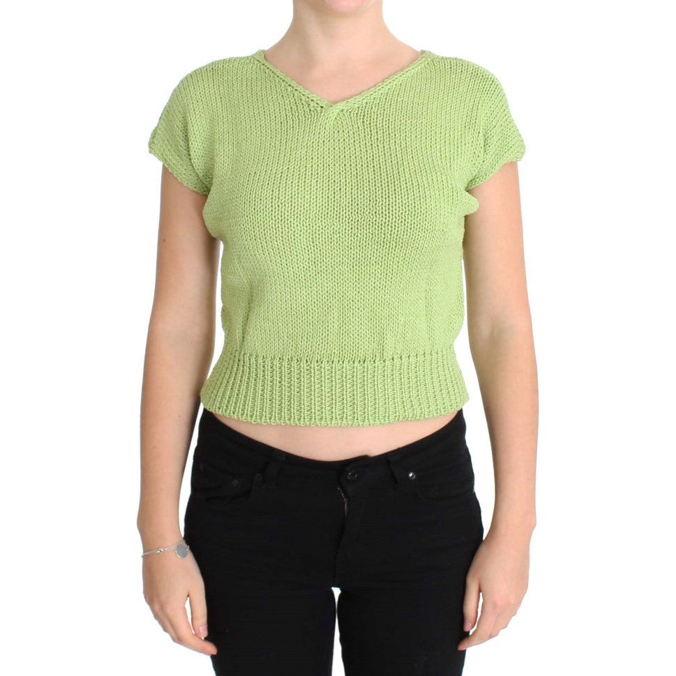 PINK MEMORIES Elegant Green Knitted Sleeveless Vest Sweater green-cotton-blend-knitted-sweater 179461-green-cotton-blend-knitted-sweater.jpg
