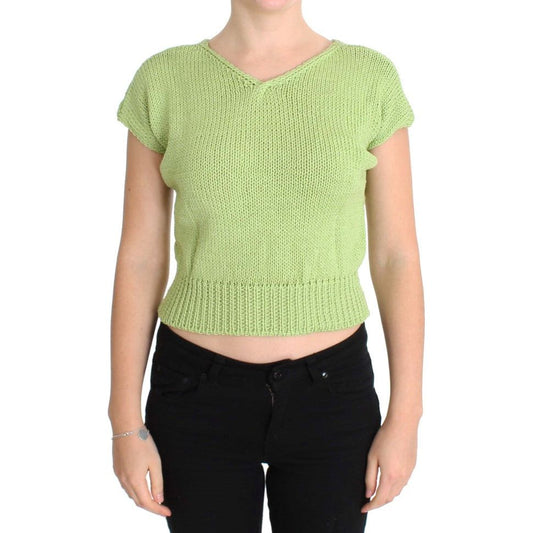 PINK MEMORIES Elegant Green Knitted Sleeveless Vest Sweater green-cotton-blend-knitted-sweater