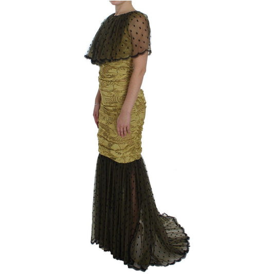 Dolce & Gabbana Yellow Floral Lace Sheath Dress yellow-black-floral-lace-ricamo-gown-dress