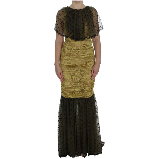 Dolce & Gabbana Yellow Floral Lace Sheath Dress yellow-black-floral-lace-ricamo-gown-dress