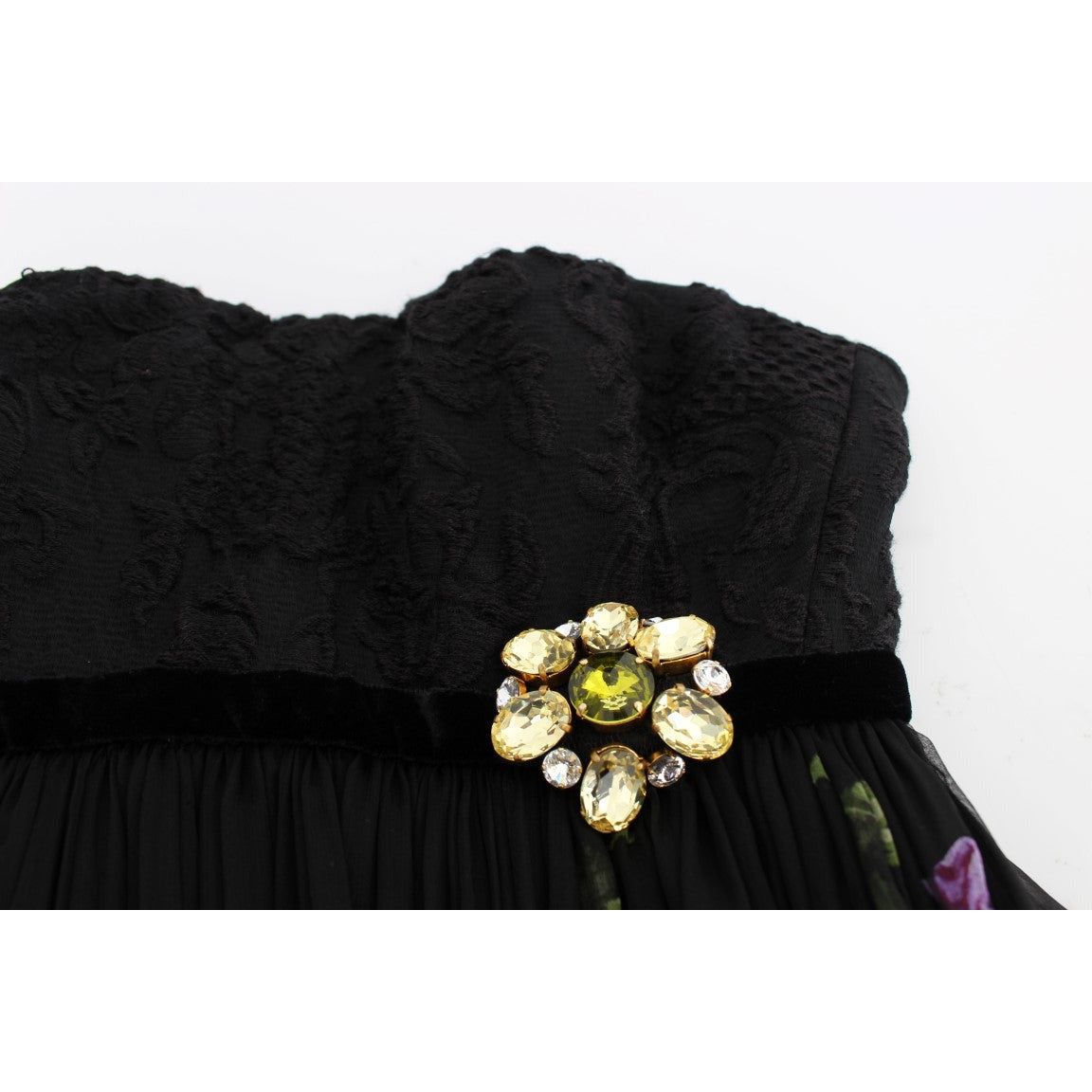 Dolce & Gabbana Multicolor Rose & Key Print Maxi Dress with Crystal WOMAN DRESSES black-key-print-silk-crystal-brooch-dress 180939-black-key-print-silk-crystal-brooch-dress-7.jpg