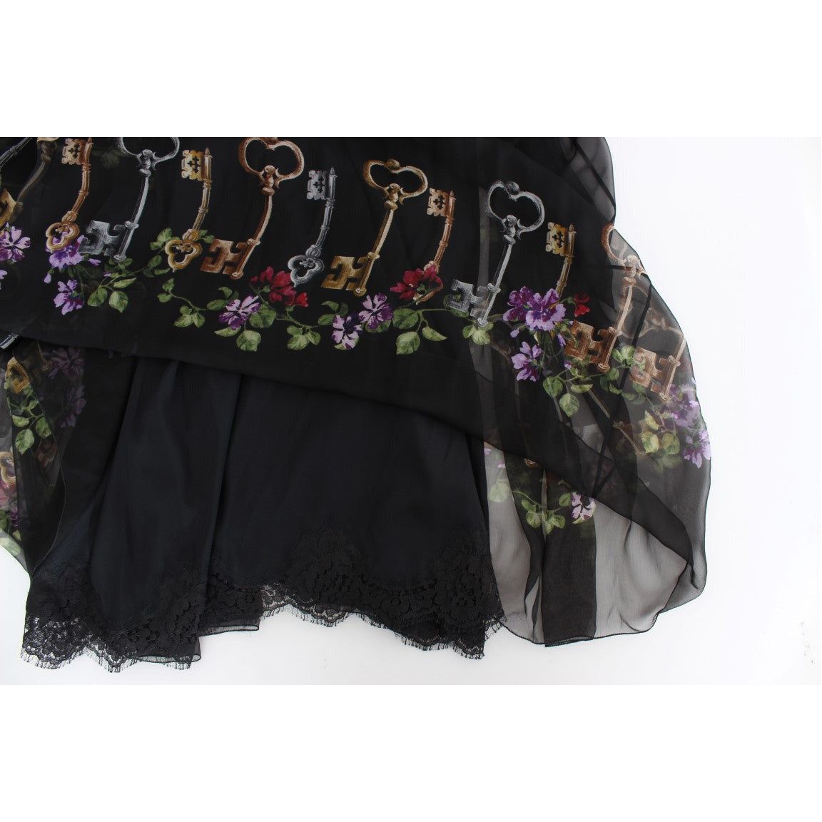 Dolce & Gabbana Multicolor Rose & Key Print Maxi Dress with Crystal WOMAN DRESSES black-key-print-silk-crystal-brooch-dress 180939-black-key-print-silk-crystal-brooch-dress-9.jpg