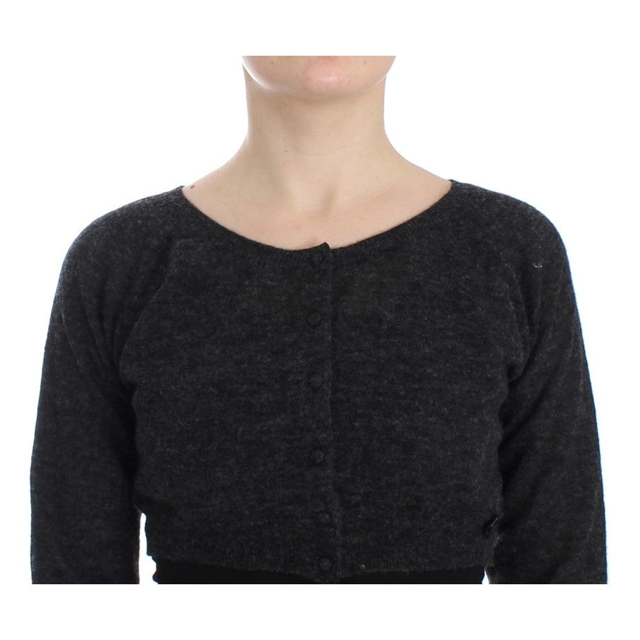 Ermanno Scervino Chic Cropped Alpaca Wool Sweater gray-knit-wool-cardigan-sweater-1