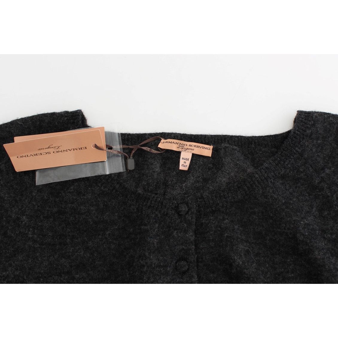 Ermanno Scervino Chic Cropped Alpaca Wool Sweater gray-knit-wool-cardigan-sweater-1 184217-gray-knit-wool-cardigan-sweater-2-5.jpg