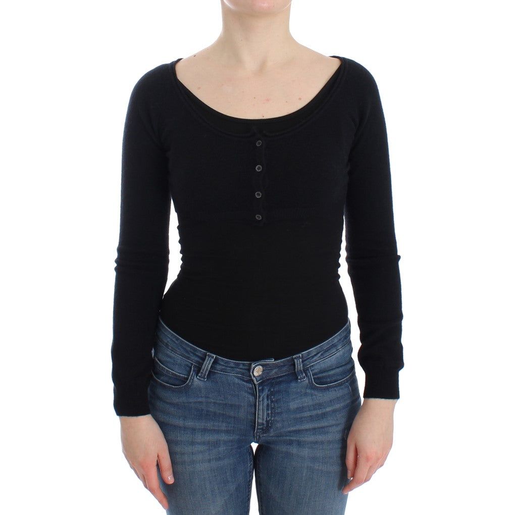 Ermanno Scervino Chic Cropped Black Wool-Cashmere Sweater black-cashmere-cardigan-sweater