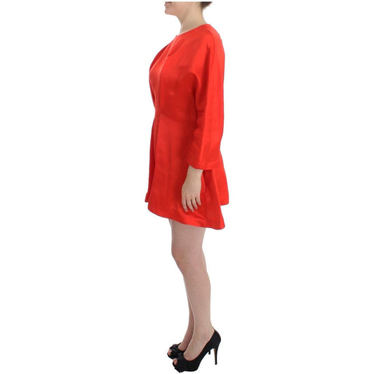 Fyodor Golan Radiant Red Linen Blend Artisan Dress red-mini-linen-3-4-sleeve-sheath-dress
