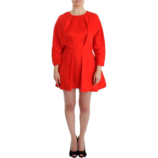 Fyodor Golan Radiant Red Linen Blend Artisan Dress red-mini-linen-3-4-sleeve-sheath-dress