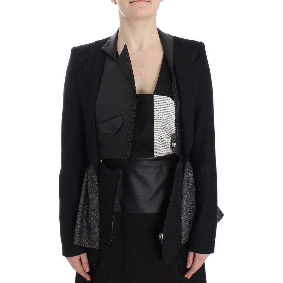 KAALE SUKTAE Elegant Monochrome Zippered Blazer Jacket black-short-blazer-coat-biker-jacket Coats & Jackets