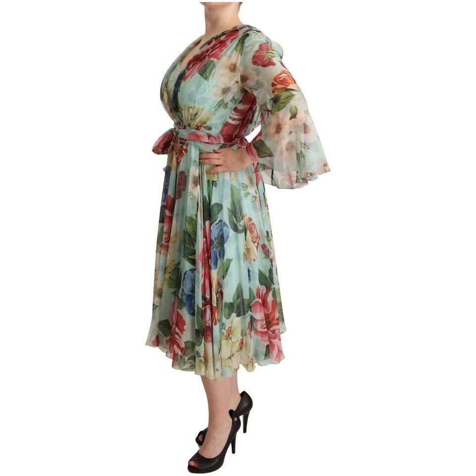 Dolce & Gabbana Floral Silk Midi Wrap Dress multicolor-green-floral-silk-wrap-midi-dress