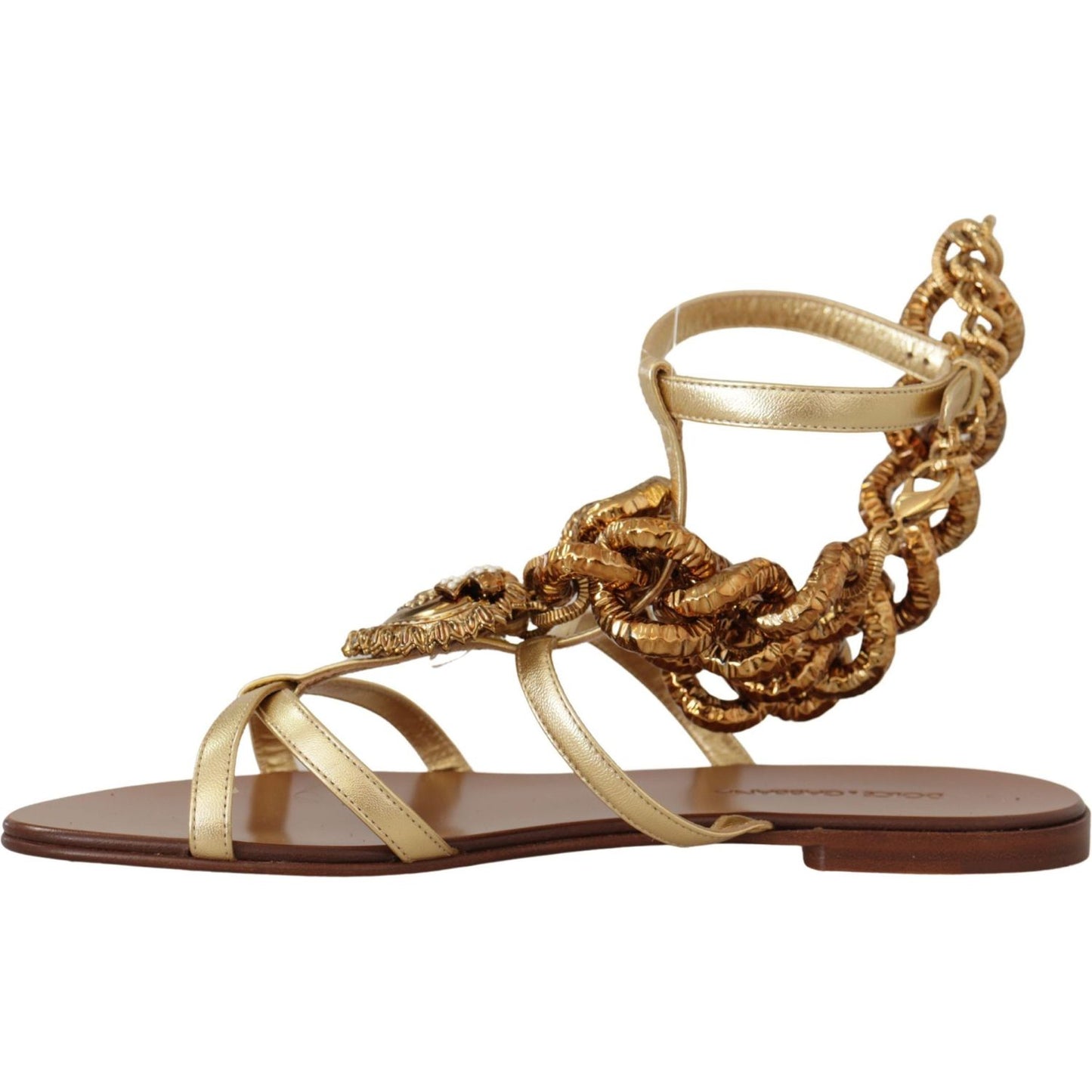 Dolce & Gabbana Chic Gladiator Flats with Heart and Chain Accents gold-leather-devotion-flats-sandals 21-scaled-8c38e49f-744.jpg