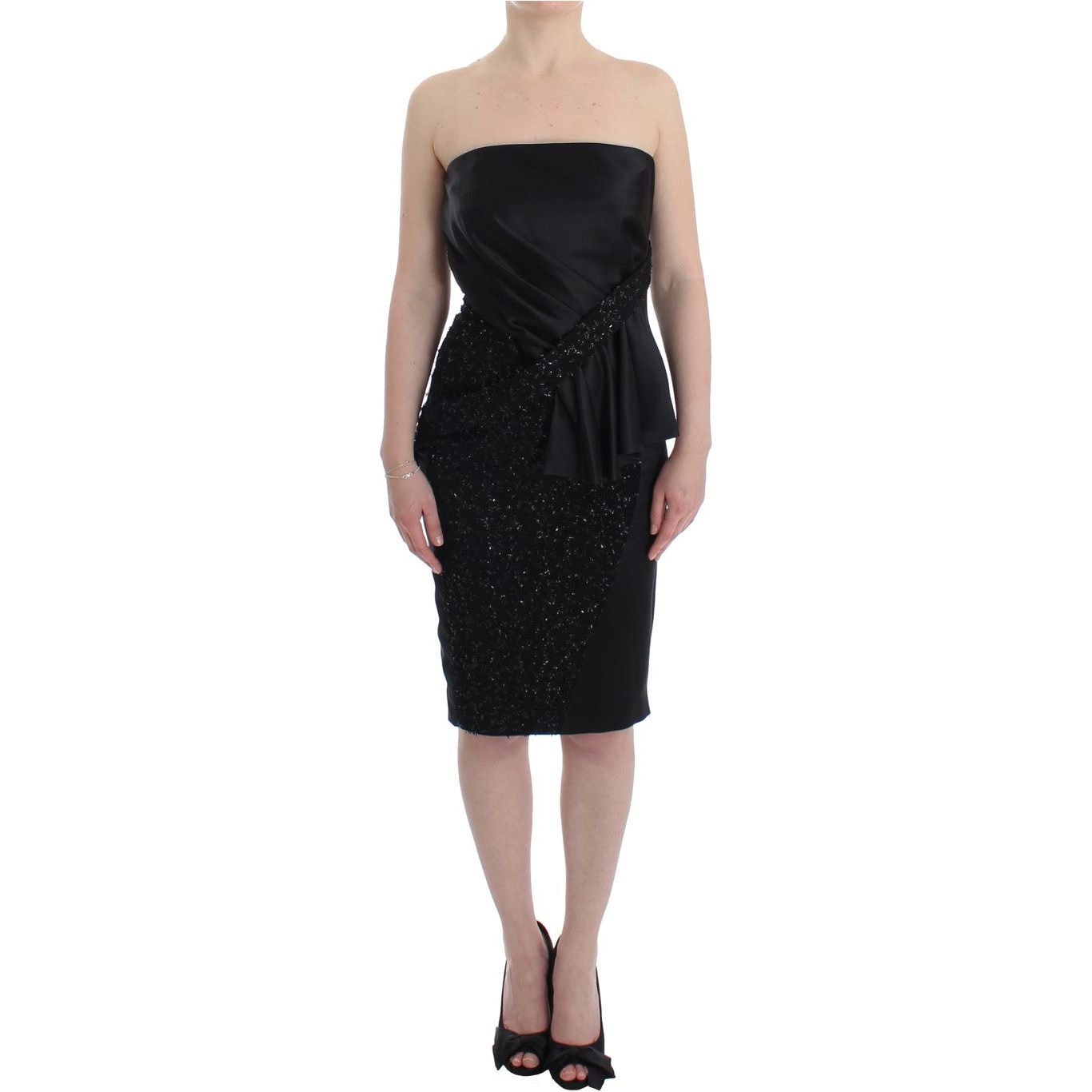 Masha Ma Elegant Strapless Black Dress black-strapless-embellished-pencil-dress
