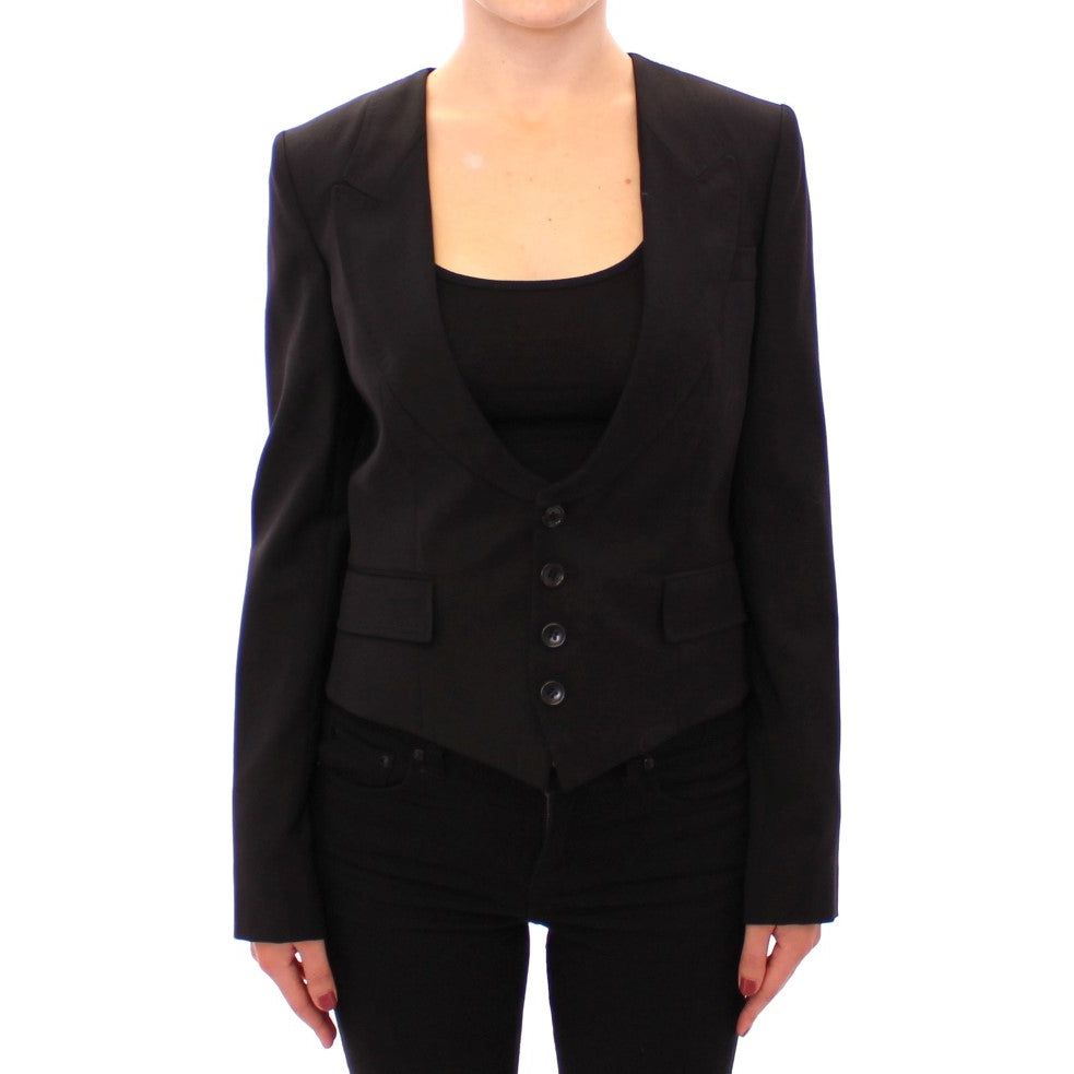 Dolce & Gabbana Elegant Silk-Blend Black Blazer with Scarf Back Detail black-silk-scarf-back-blazer-jacket Blazer jacket 217019-black-silk-scarf-back-blazer-jacket.jpg