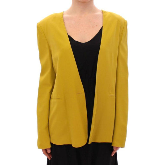 Lamberto Petri Elegant Mustard Silk Blend Jacket Blazer Jacket mustard-yellow-silk-blazer-jacket