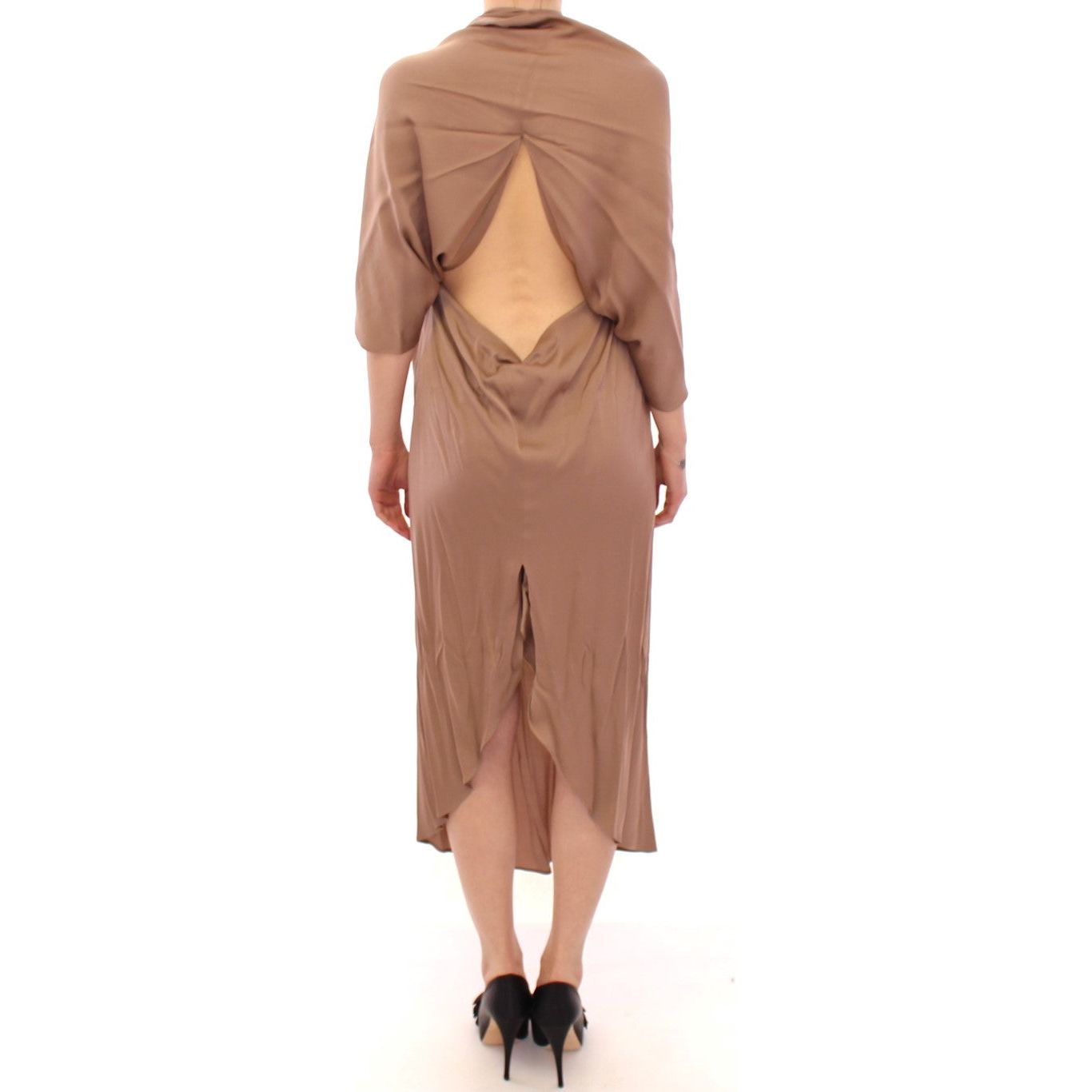 Lamberto Petri Elegant Brown Silk Shift Dress brown-draped-silk-sheath-shift-coctail-dress
